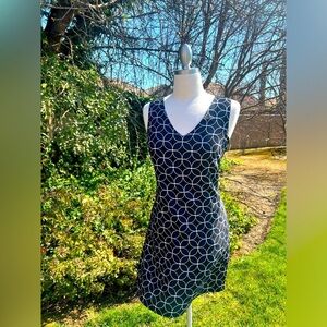 ANN TAYLOR Elegant Black ,White Navy Blue Patterned Dress